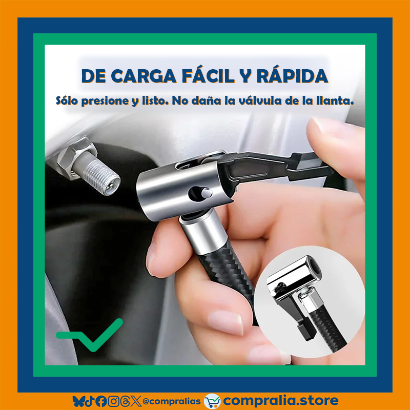 Inflador Eléctrico de Neumáticos 12V Portátil | Alta Presión 100 PSI, Flujo Rápido 35L/min | Silencioso y Eficiente para Moto, Auto, Camioneta y SUV